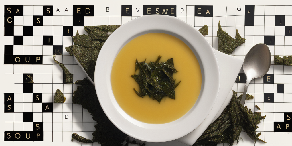 soup garnished with seaweed crossword