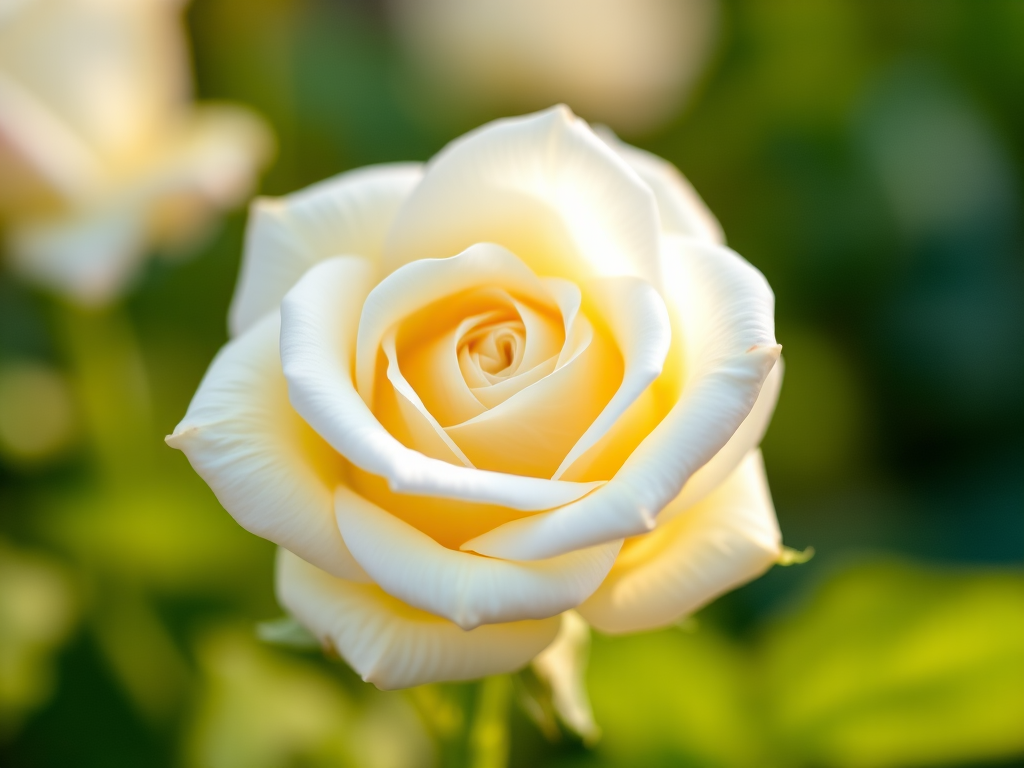 Close-up shot of a delicate white rose with soft yellow hues, background slightly blurred, shot with a DSLR camera at f/2.8 aperture, ISO 100, 50mm lens, natural lighting.