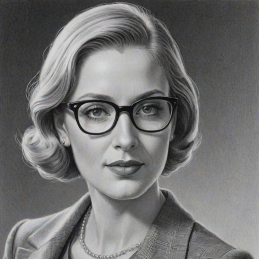 Dazzling Sophie Wessex, pencil sketch, portrait of Splendid woman 1932s in glasses, hair style beatnik, outline, clear lines, fine lines, 8k
