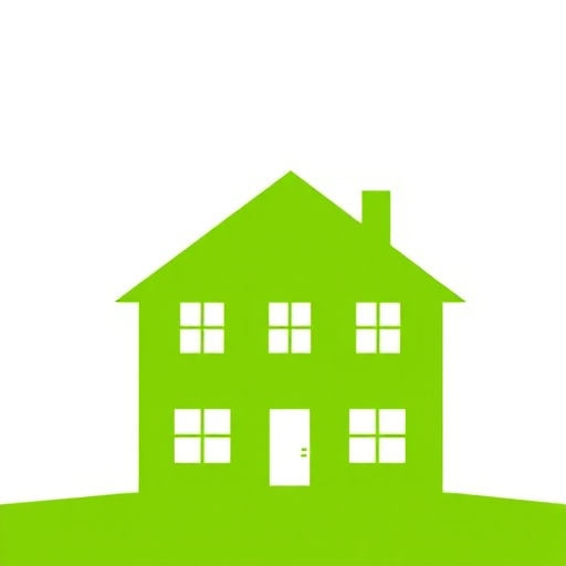 Photograph of a green silhouette of a house against a white background, taken with a DSLR camera at f/2.8, ISO 100, 50mm lens, natural soft lighting, front view, focus on the house outline, high-resolution quality.