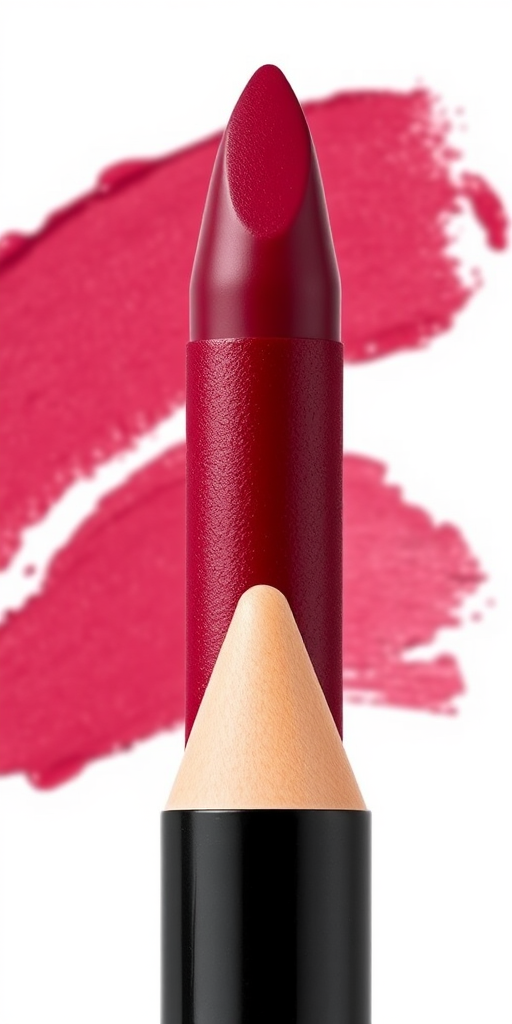 Burgundy lip crayon with a matte finish called "Wine and Dine," featuring a precise tip for easy application and blending