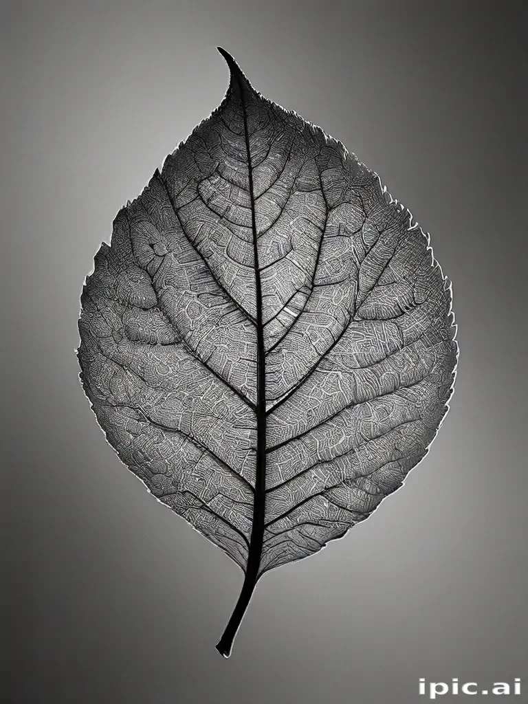 leaf in black and white