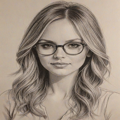 Gorgeous Carly Pearce, pencil sketch, portrait of Fetching woman 1973s in glasses, hair style beatnik, outline, clear lines, fine lines, 8k