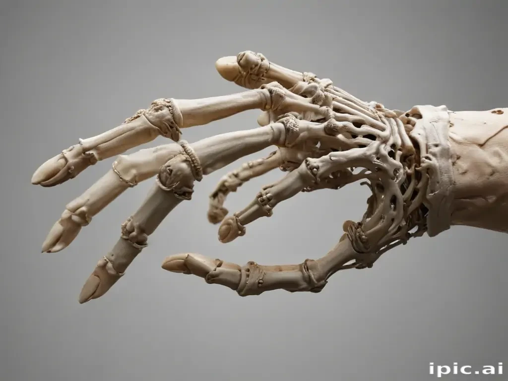 Intricate Human Hand Skeleton Model Highlighting Bone Structure and Anatomy