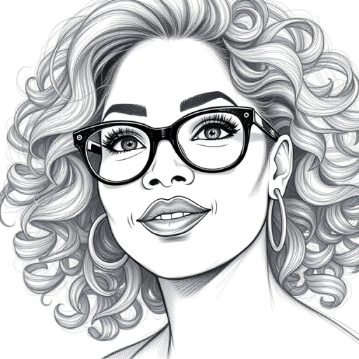 Beautiful Oprah Winfrey, pencil sketch, portrait of beautiful woman 60s in glasses, hair style beatnik, outline, clear lines, fine lines, 8k