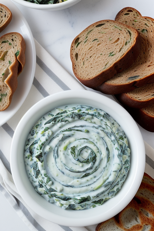 spinach dip with pumpernickel bread