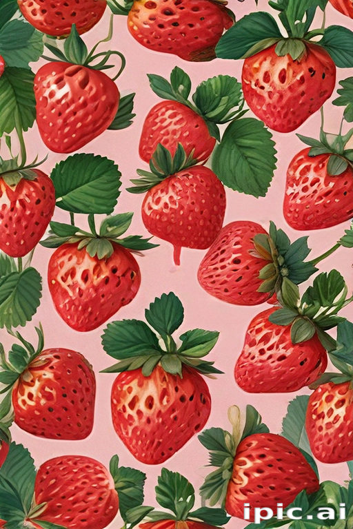 A Vibrant Pattern of Juicy Strawberries Surrounded by Lush Green Leaves.
