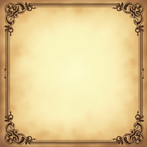 Generate a high-resolution image of an antique parchment background with ornate borders, captured with a DSLR camera at ISO 100, f/8 aperture, and a focal length of 50mm, using a soft natural light to enhance texture and details.