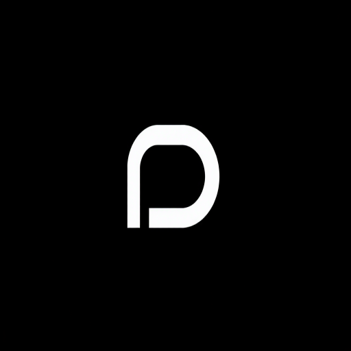 Create a minimalist logo featuring a bold letter P in white on a solid black background, shot with a DSLR camera at f/2.8 aperture, ISO 100, 50mm lens, top-down view for clarity and sharpness.