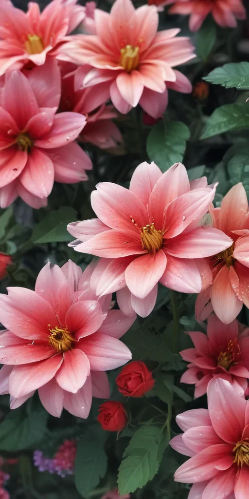 Vibrant Pink Flowers Blooming Amidst Lush Green Leaves and Buds