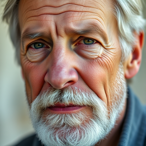A close-up portrait of an older man with silver hair and a beard, soft natural lighting, shallow depth of field, 50mm lens, f/1.8, ISO 100, taken with a full-frame DSLR camera.