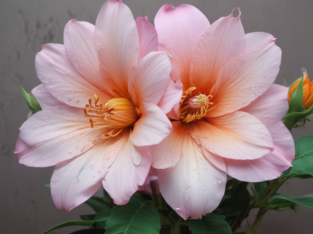 Delicate Pink Blossoms with Dewdrops in a Lush Green Setting