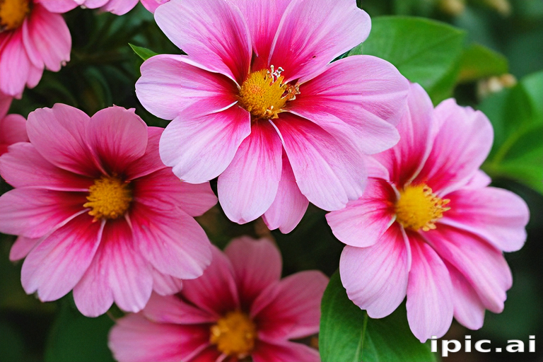 Beautiful Pink Flowers Blooming Vibrantly in a Lush Green Garden Setting