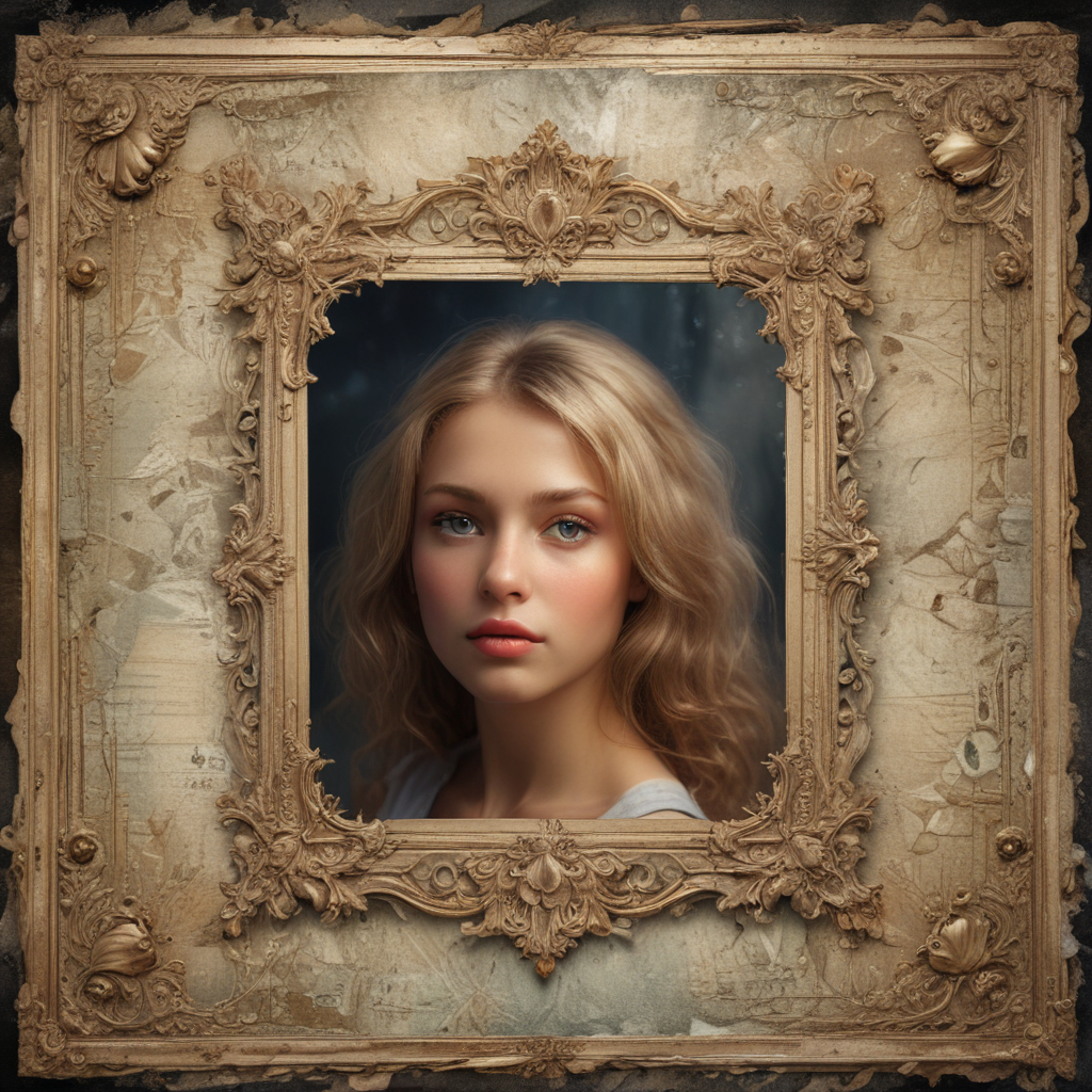 Portrait of a Young Woman Framed by Intricate Vintage Decor Elements