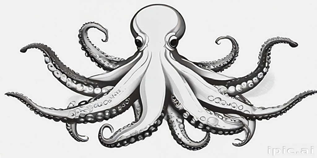 Intricate Black and White Illustration of a Majestic Octopus with Tentacles