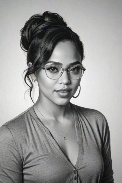 Exquisite Ayesha Curry, pencil sketch, portrait of Captivating woman 1925s in glasses, hair style beatnik, outline, clear lines, fine lines, 8k