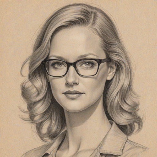 Delightful A.J. Cook, pencil sketch, portrait of Elegant woman 1941s in glasses, hair style beatnik, outline, clear lines, fine lines, 8k