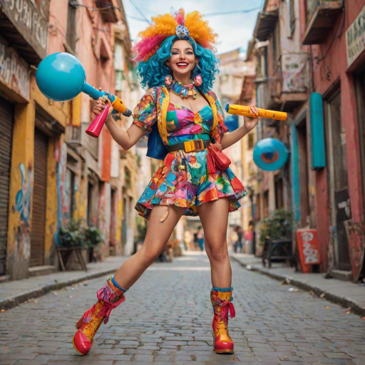 A playful woman holds a bazooka with a mischievous grin, her pose exaggerated and cartoonish. She’s dressed in a colorful, quirky outfit with oversized accessories, giving her a whimsical and fun appearance. The bazooka, although large, is designed in a cute, almost toy-like style, adding to the humorous and lighthearted vibe of the scene. The background is bright and cheerful, enhancing the overall playful atmosphere.
We share ALL our prompts in the Bing Image Prompts group: