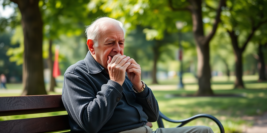 Capture a candid shot of an elderly man playing a harmonica while sitting on a park bench, surrounded by lush green trees, using a DSLR camera with a 50mm lens, aperture at f/2.8 for a shallow depth of field, ISO 100 for clarity, and natural lighting to enhance colors.