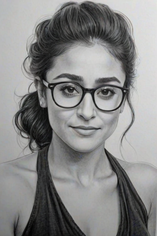 Dazzling Emmanuelle Chriqui, pencil sketch, portrait of Charming woman 1922s in glasses, hair style beatnik, outline, clear lines, fine lines, 8k