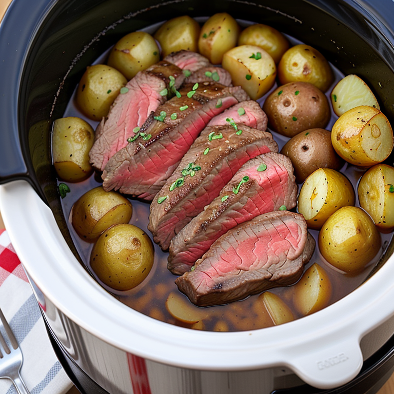 steak and potatoes in crockpot