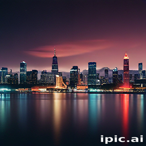 Stunning Nighttime Skyline of a Vibrant City Reflecting on Water