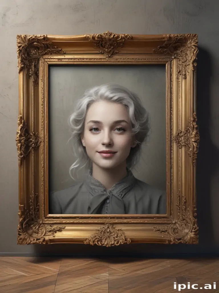 Elegant Portrait of a Young Woman in an Ornate Golden Frame