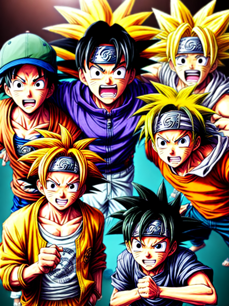 Ai Image Generator - Ai Art Generator - High Quality and 100% Unique Images  - iPic.Ai a photo from an anime rap channel in the photo I want goku naruto  and luffy