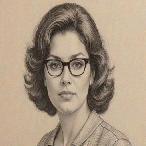 Lovely Aida Turturro, pencil sketch, portrait of Delightful woman 1960s in glasses, hair style beatnik, outline, clear lines, fine lines, 8k