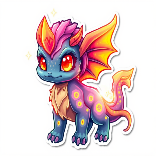 A cute sticker design of a (mythical creature, with energy, textures, and luminous vivid color)