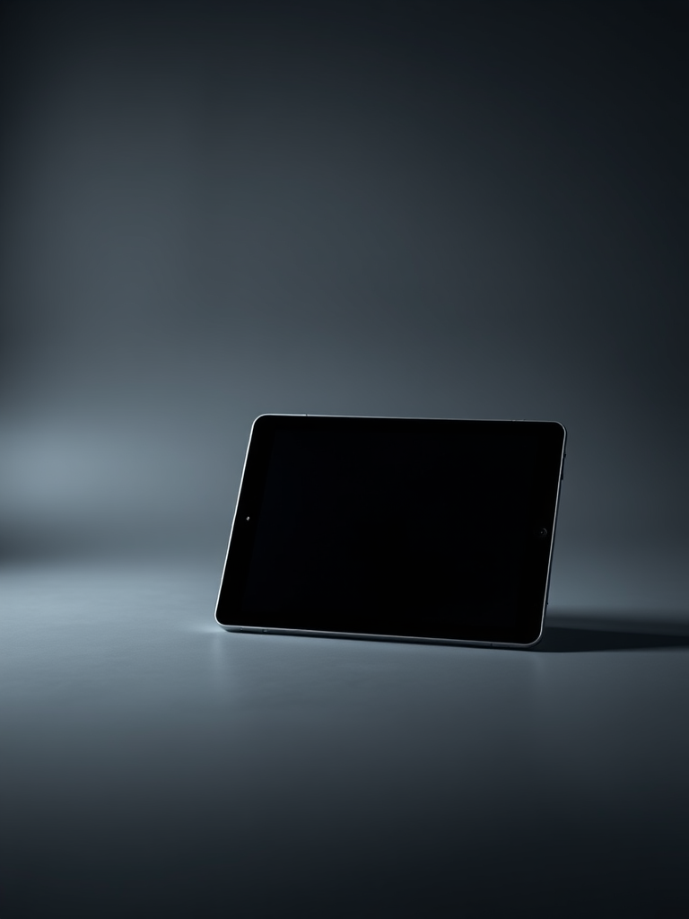 Create a high-resolution image of a modern tablet with a sleek design, utilizing a Canon EOS 5D Mark IV camera with a 50mm f/1.8 lens, set to ISO 100, aperture f/4, and a shutter speed of 1/125 sec, in a studio lighting setup to enhance clarity and details.