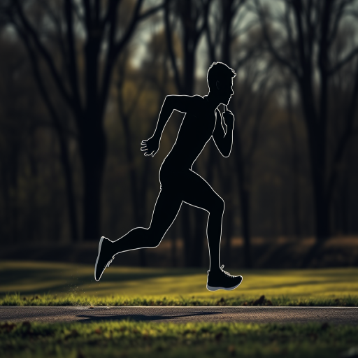 Create a high-resolution image of a stylized outline of a running athlete, using a Canon EOS R5 with a 50mm f/1.8 lens, aperture set to f/2.8, ISO 100, in natural light with a shallow depth of field to emphasize motion.