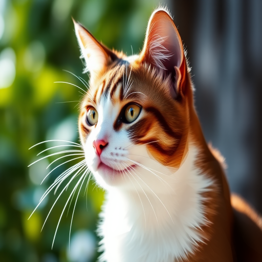 create a low-poly style image of a cat with sharp geometric shapes and a blurred natural background, using a Canon EOS R5, 50mm f/1.8 lens, aperture at f/2.8, ISO 100, and 1/200 sec shutter speed for enhanced clarity and depth.