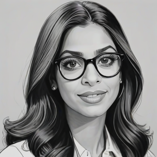 Beauteous Lilly Singh, pencil sketch, portrait of Radiant woman 1960s in glasses, hair style beatnik, outline, clear lines, fine lines, 8k
