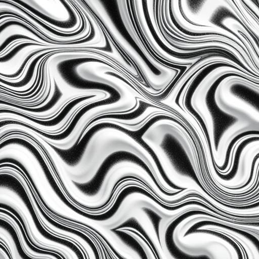 Create a high-resolution black and white abstract pattern featuring continuous wavy lines with varying thickness, shot with a DSLR camera at f/8, 1/250 sec, ISO 100, using a wide-angle lens from a top-down view for clarity and detail.