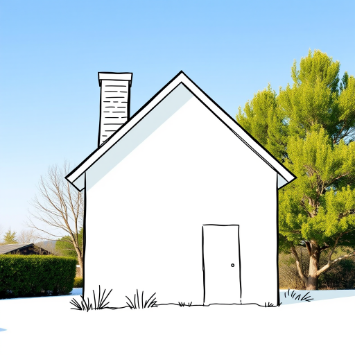 Create a detailed illustration of a simple house outline with a chimney, using a DSLR camera with a 50mm lens, aperture f/2.8, ISO 100, shot from a straight-on view, in natural lighting for enhanced image quality.