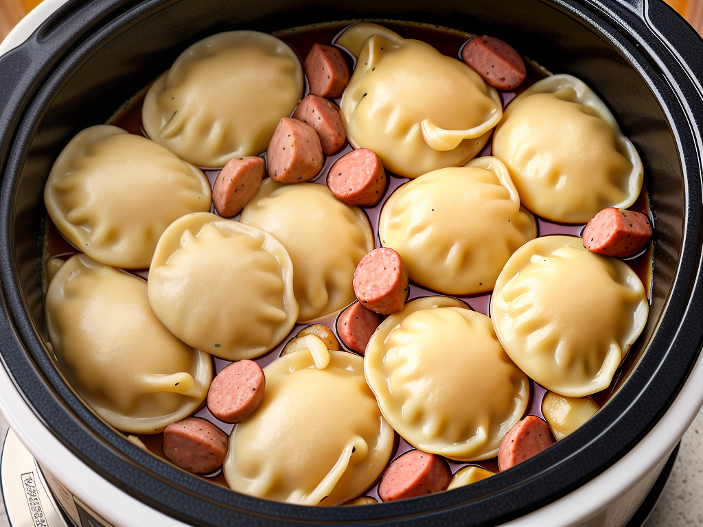 kielbasa and pierogies in crock pot