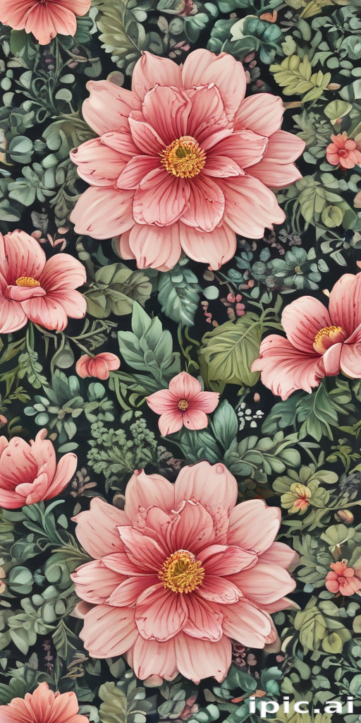 Elegant Floral Pattern Featuring Vibrant Pink Blooms and Lush Green Foliage