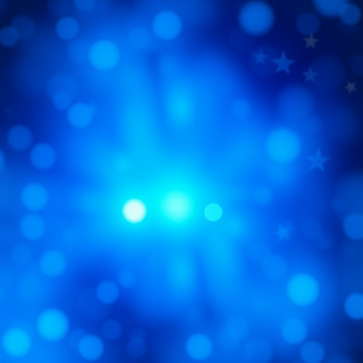 Create a vibrant blue abstract background with a bright white center glowing softly, surrounded by sparkling stars and bokeh effects, using a DSLR camera with a focal length of 35mm, aperture set to f/2.8, ISO 100, and a wide-angle view to capture the luminous details.