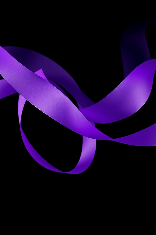 Create an abstract composition featuring flowing purple ribbons on a dark background, captured with a DSLR camera using a 50mm lens at f/2.8, ISO 100, and a shutter speed of 1/125 sec, focusing on smooth curves and gradient shades.