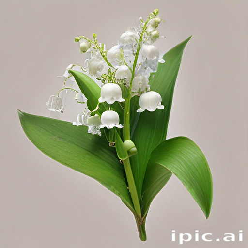 Delicate White Lily of the Valley Blossoms on Green Leaves Background