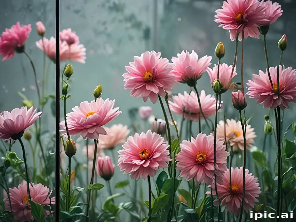 flowers behind glass wallpaper