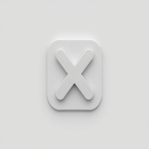 Generate a high-resolution image of a simple gray 'X' icon on a light gray background, using a Canon EOS R5 with a 50mm lens at f/1.8, ISO 100, and 1/125 shutter speed, taken from a straight-on view with soft lighting for even illumination.