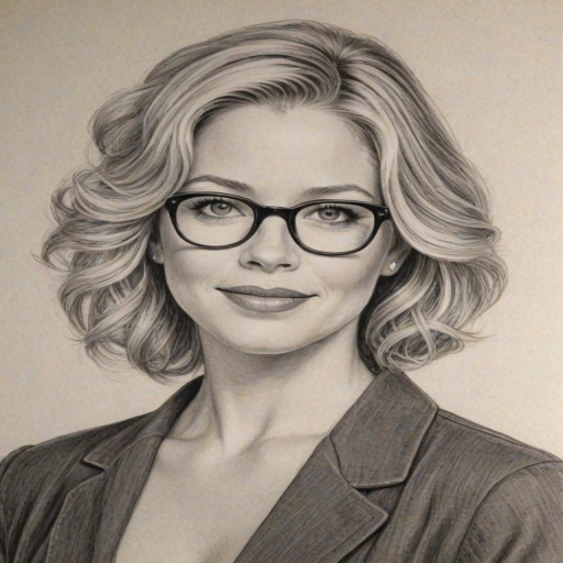 Charming Christina Applegate, pencil sketch, portrait of Magnificent woman 1951s in glasses, hair style beatnik, outline, clear lines, fine lines, 8k