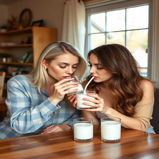 lesbians drinking milk