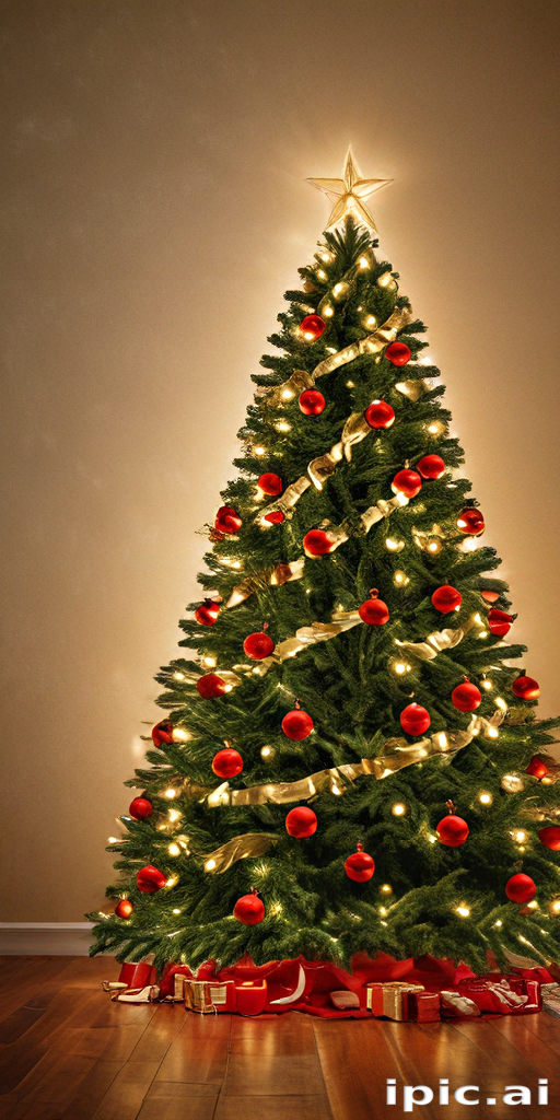 Festively Decorated Christmas Tree with Lights and Ornaments in a Cozy Room