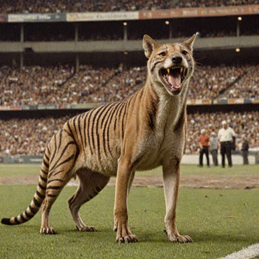 Thylacine in a football stadium
