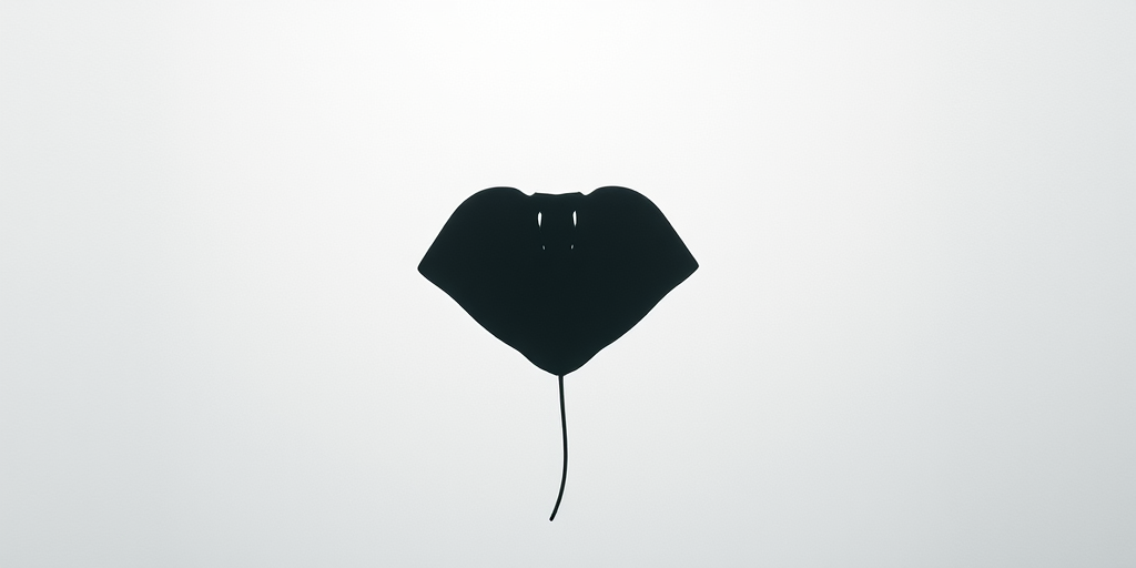 Create a minimalist silhouette of a manta ray on a soft textured background with a shallow depth of field, using a DSLR camera at f/2.8, 50mm lens, ISO 100, and soft natural lighting.