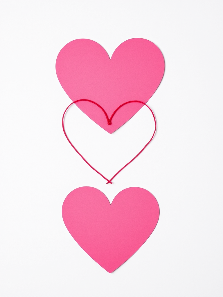 Generate an image of three playful, overlapping heart shapes in a minimalist line art style, captured using a DSLR camera at f/2.8 aperture, ISO 100, with a 50mm lens, top-down view, high contrast, and bright lighting to enhance clarity and detail.