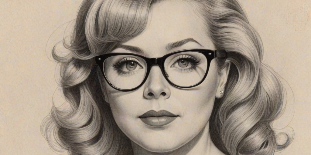 Sublime Kirsten Vangsness, pencil sketch, portrait of Sublime woman 1955s in glasses, hair style beatnik, outline, clear lines, fine lines, 8k